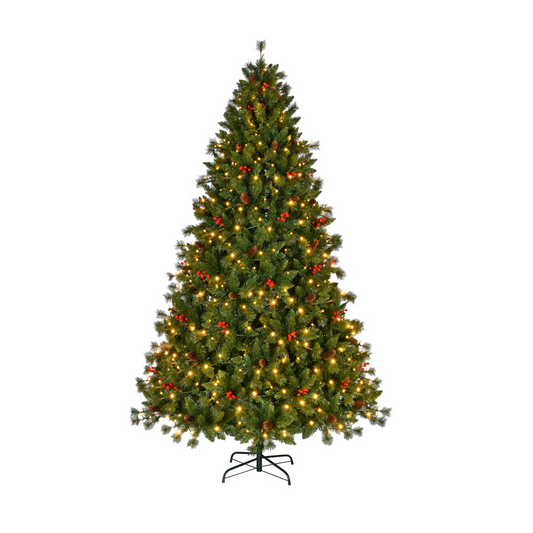 6.5ft Pre-Lit Deluxe Pine Needle Christmas Tree with Red Berries & Pinecones