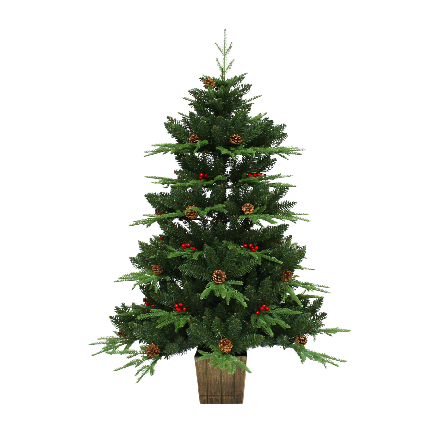 5ft Rustic Pinecone Joy Tree with wooden pot-style base