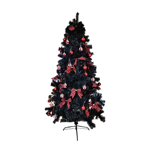 7.5ft Pre-Lit Black Christmas Tree with 80 Red Decorations & 350 LEDs