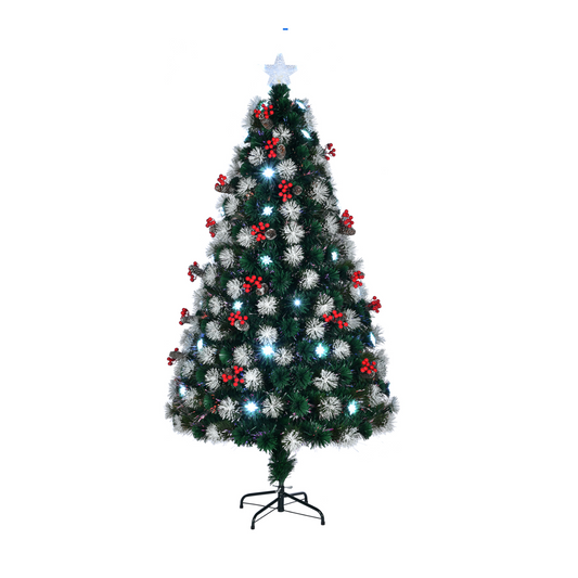 6ft Frosted Glow Fiber Optic Christmas Tree with Berries & Star Topper