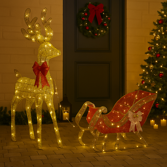 LED Reindeer with Sleigh - 148cm Christmas Display with Warm Lights