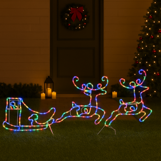 RGB LED Acrylic Reindeer & Sleigh Set