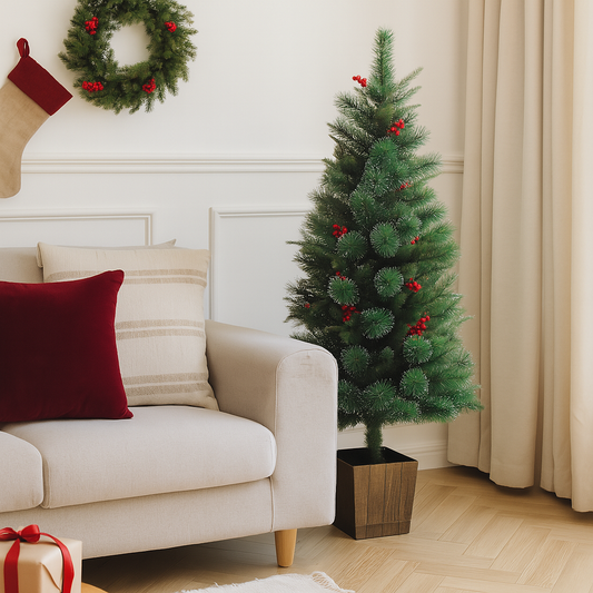 5ft Berry & Pine Delight Tree - With Pine Cones & Red Berries