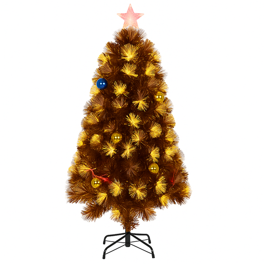 6ft Golden Glow Fiber Optic Christmas Tree with Ornaments & Star Topper