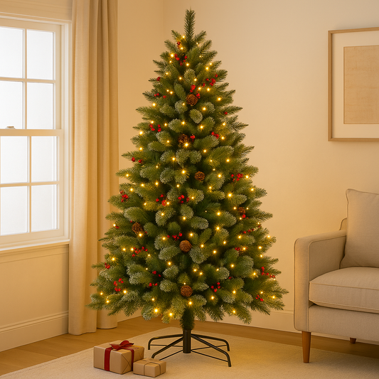 6ft Festive Forest Blend Tree - With Pine Cones & Red Berries