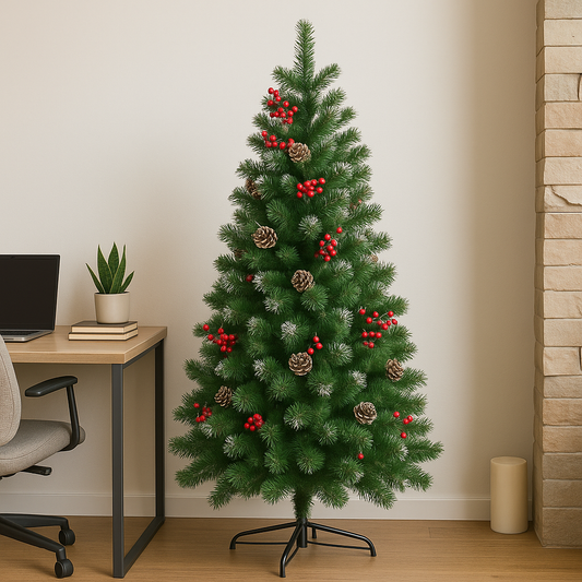 6ft Classic Green Wonder Tree - With Pine Cones & Red Berries