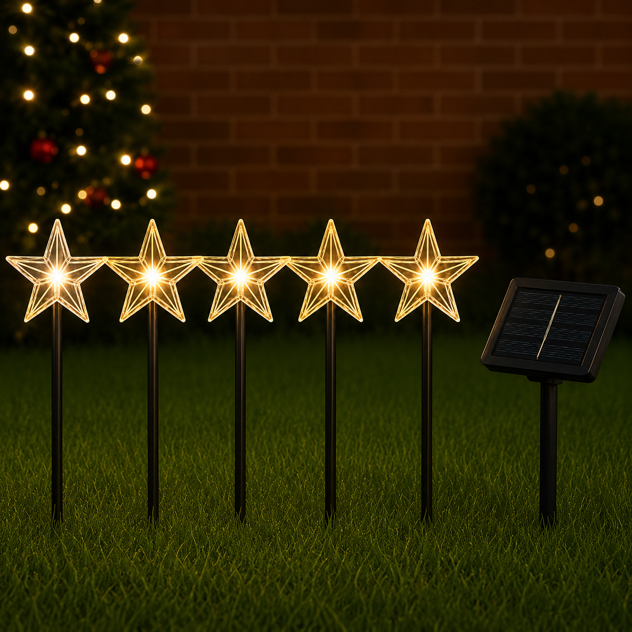 Solar LED Star Garden Lights - Set of 5 (Multicolor, 36cm)