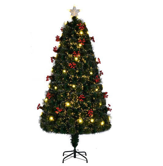 6ft Fiber Optic Christmas Tree with Berries, Stars & Pinecones