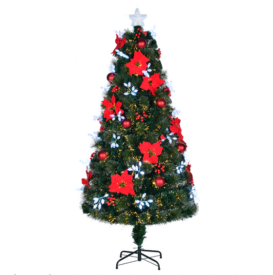 6ft Fiber Optic Christmas Tree with Red Ornaments & Star Topper