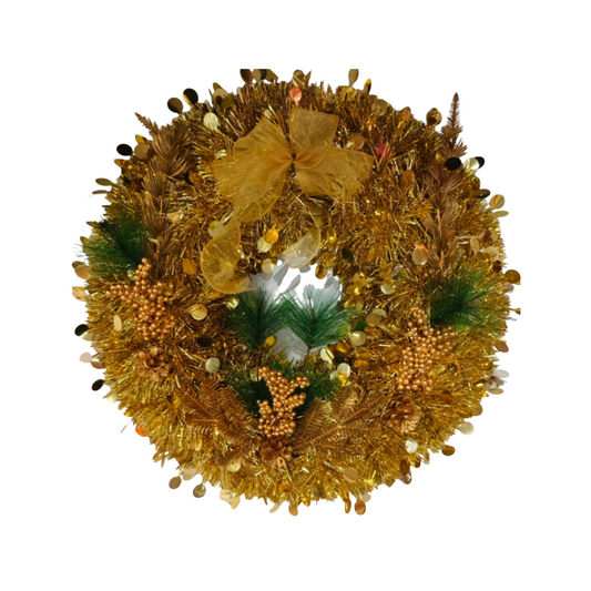 Golden Christmas Wreath with Berries & Bow