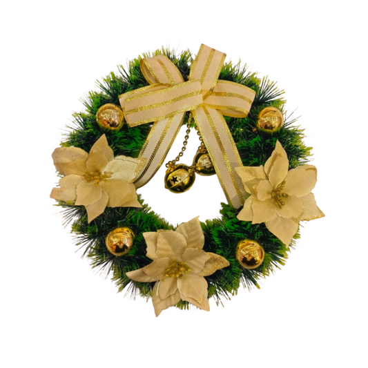 Elegant Gold & Ivory Christmas Wreath with Bells