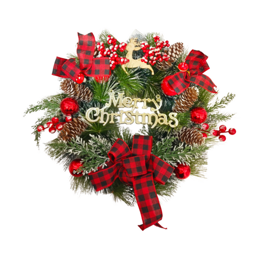 Classic Pine & Plaid Christmas Wreath