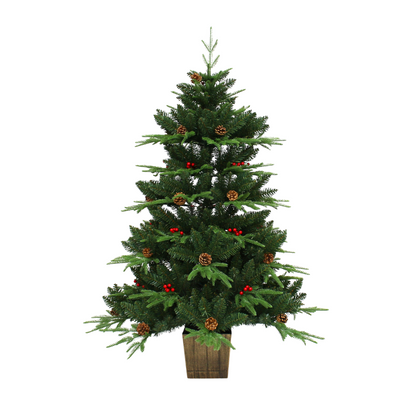 5ft Rustic Pinecone Joy Tree with wooden pot-style base