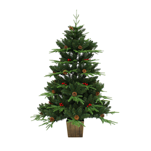 5ft Rustic Pinecone Joy Tree with wooden pot-style base