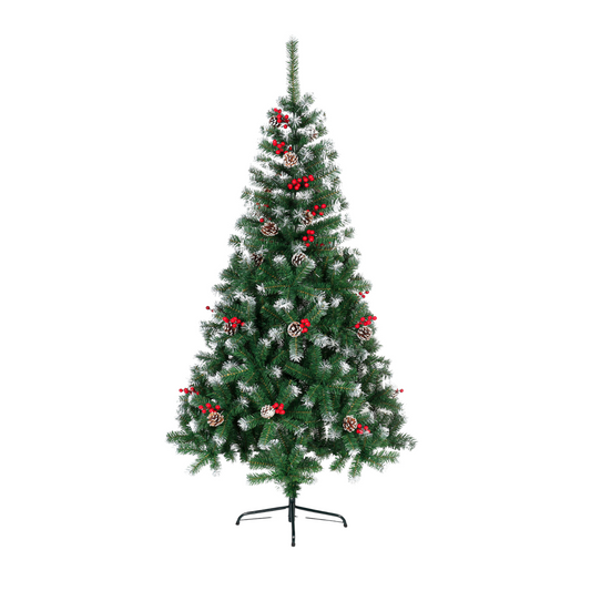 6ft Classic Green Wonder Tree - With Pine Cones & Red Berries