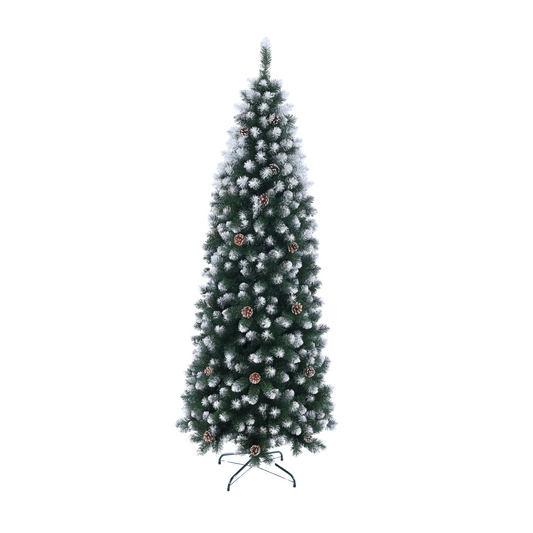 6ft Snow Tip Pencil Pine Tree - With Natural Pine Cones