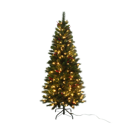 6ft Pre Lit Warm Glow Berry Pine - With Red Berries & Warm Lights