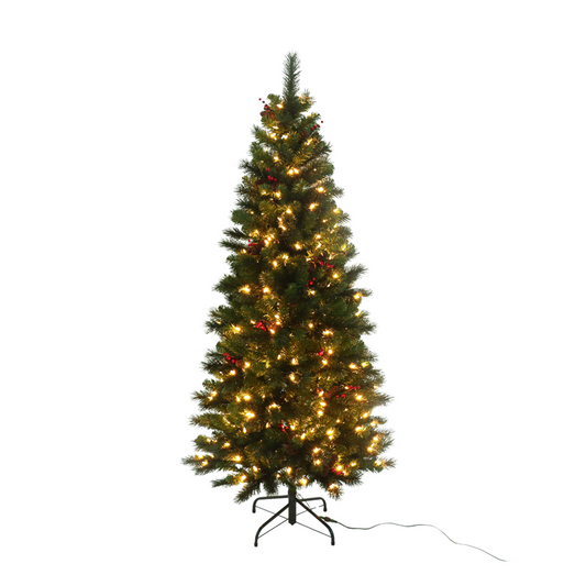 6ft Pre Lit Warm Glow Berry Pine - With Red Berries & Warm Lights