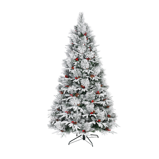 7ft Flocked Nordic Pine Premium Tree - With Pine Cones & Red Berries