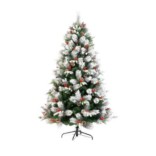 6ft Snowy Alpine Heritage Tree - With Pine Cones & Red Berries
