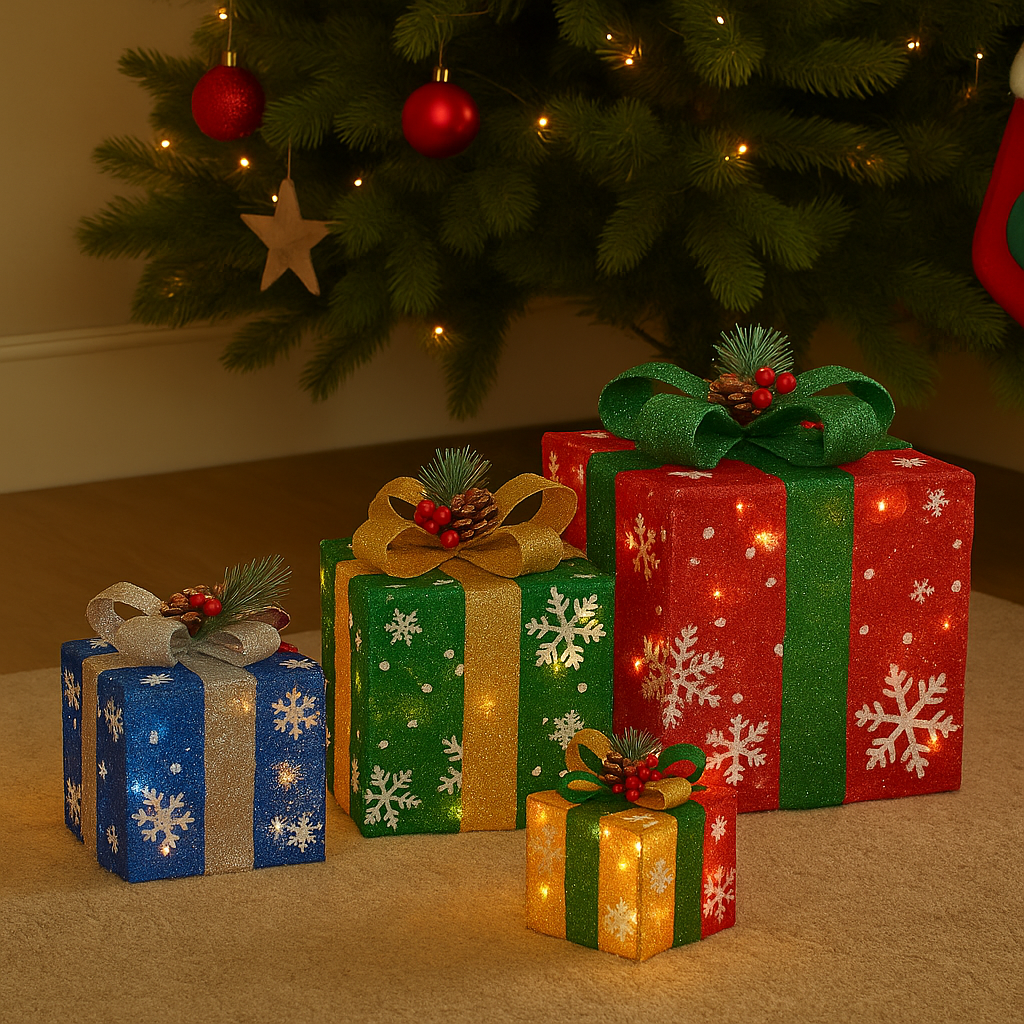 LED Christmas Gift Box Set of 4 - Foldable