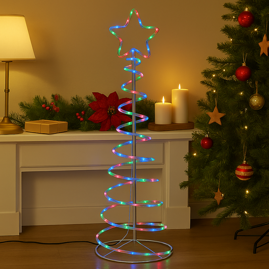 Multicolor LED Spiral Christmas Tree with Star Topper- 1.5m