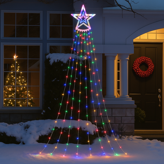 355 LED Waterfall Christmas Tree Lights with Star Topper