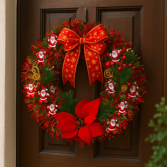 Festive Santa & Red Bow Christmas Wreath