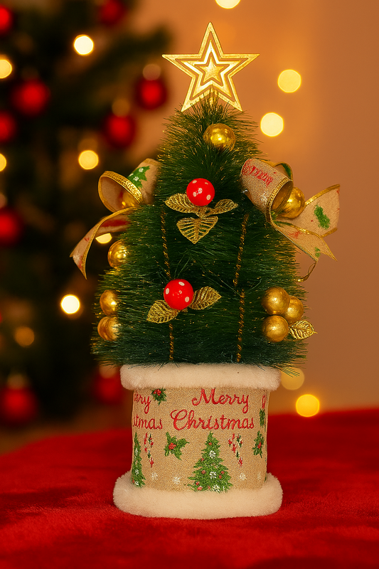 Mini Christmas Tree with Star Topper & Golden Accents