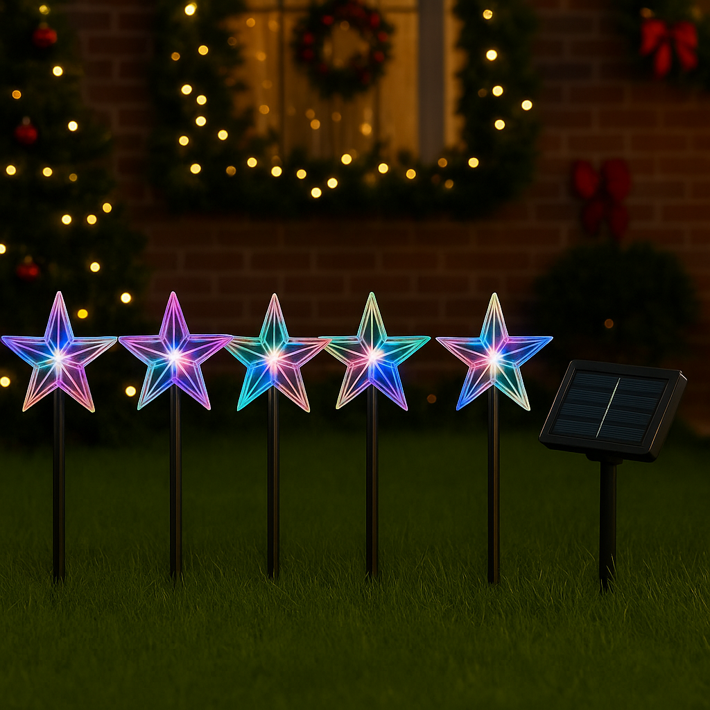 Solar LED Star Garden Lights - Set of 5 (Multicolor, 36cm)