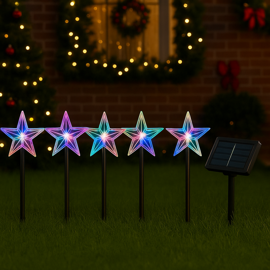 Solar LED Star Garden Lights - Set of 5 (Multicolor, 36cm)