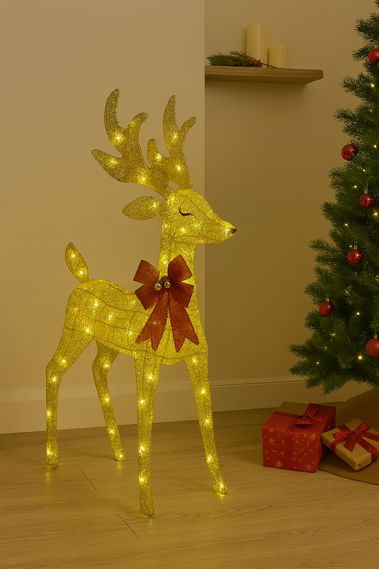 1.2m Animated Standing Reindeer with Lights - Head Moving
