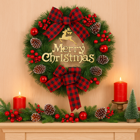 Classic Pine & Plaid Christmas Wreath