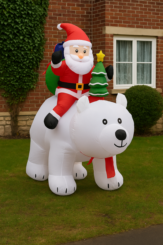 2M Inflatable Santa on Polar Bear