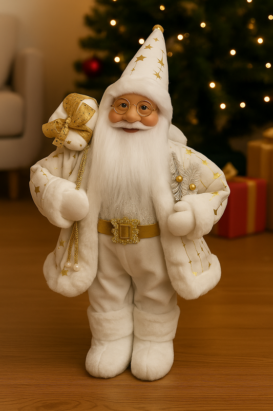 45cm Elegant White & Gold Santa