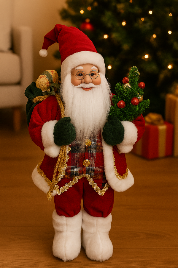 45cm Traditional Santa with Gift Sack & Tree – Christmas Treasure
