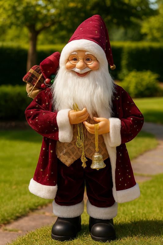 60cm Burgundy Santa with Bells & Sack
