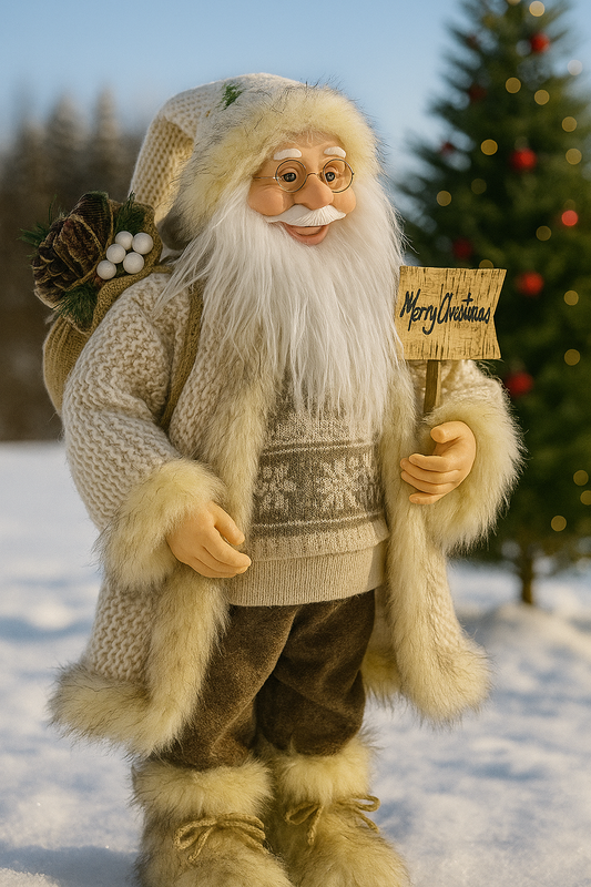 60cm Nordic White Santa with “Merry Christmas” Sign