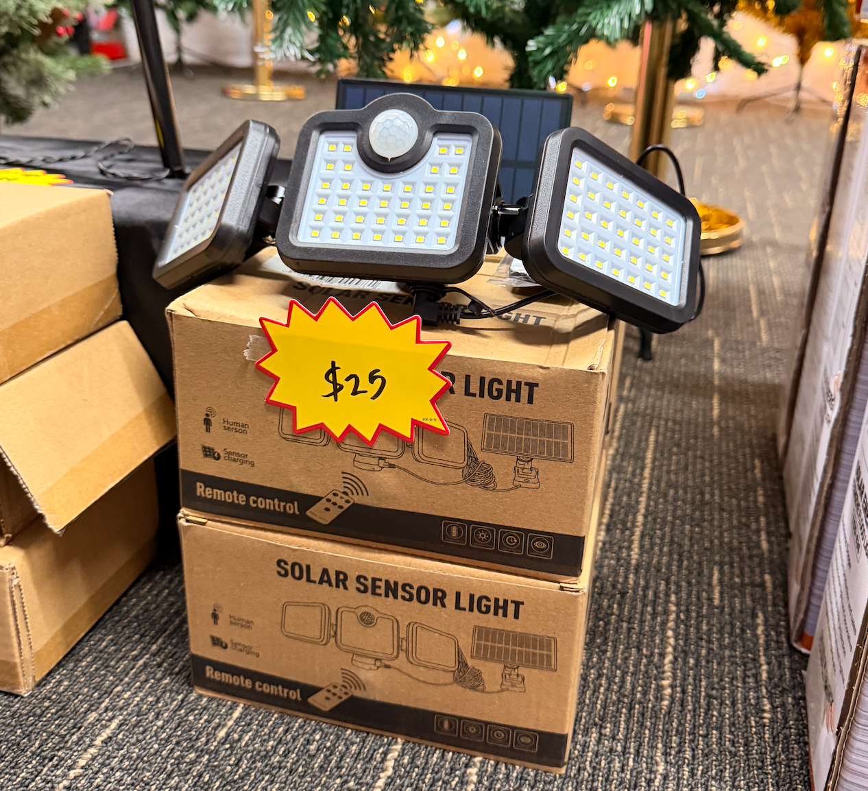 Solar Motion Sensor Light - Triple-Head Outdoor Security LED with Remote