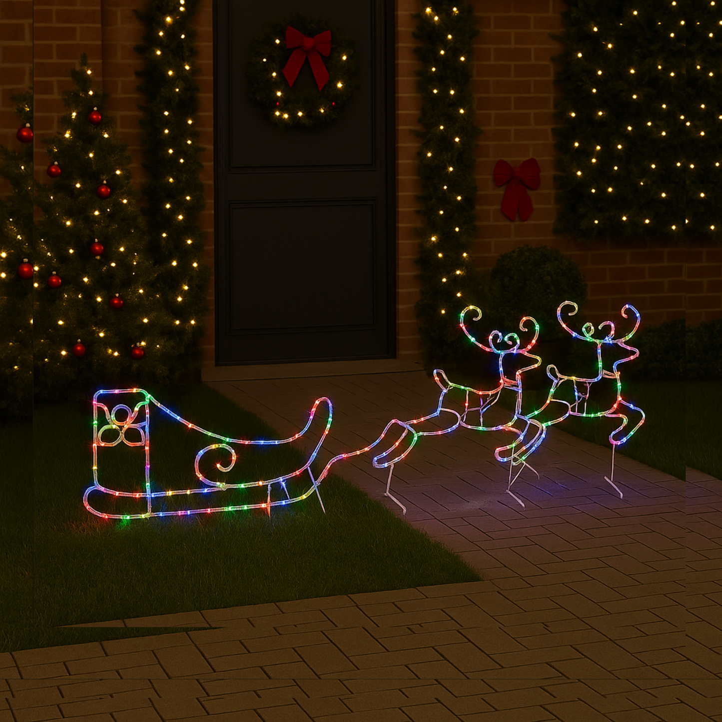 RGB LED Acrylic Reindeer & Sleigh Set