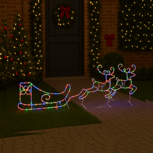 RGB LED Acrylic Reindeer & Sleigh Set