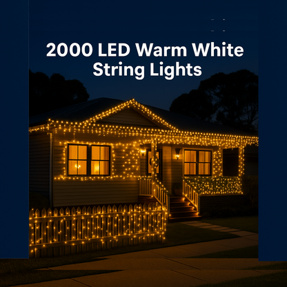 2000 LED Extra Long Christmas String Lights - Warm White Color
